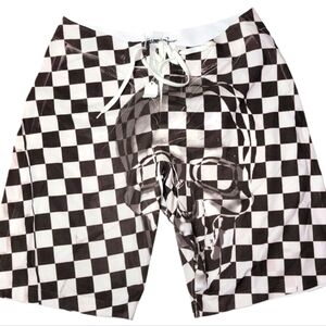 Random World Men's Swim Trunks Shorts Sublimation Skull Check